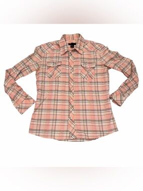 Diesel Pink Plaid Pearl Snap Long Sleeve Shirt Top size Medium